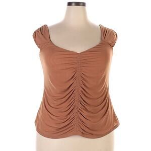 Festi Carmel Brown Ruched Stretch Top Plus Size 2X EUC